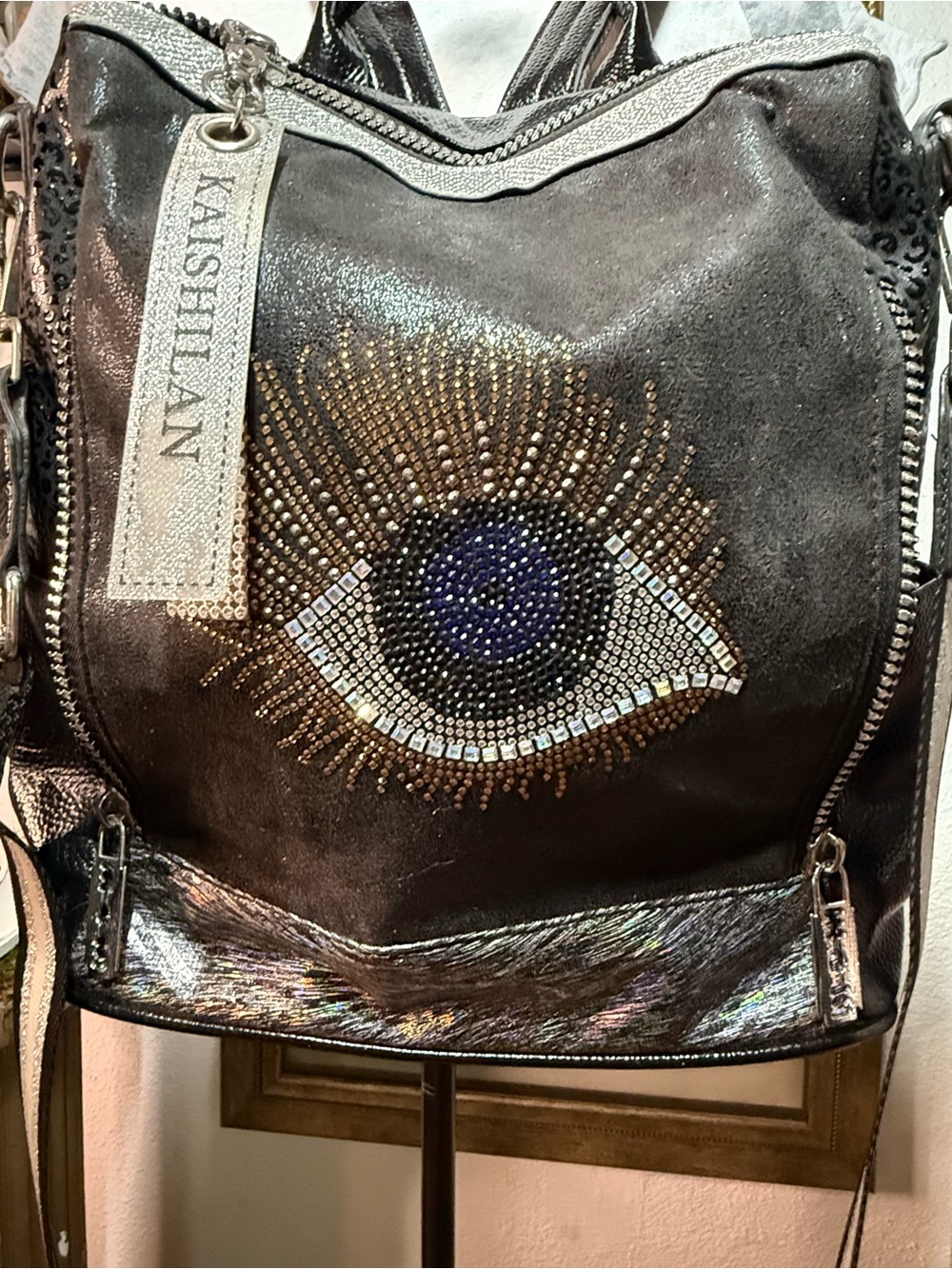 KAISHILAN Rhinestone Evil Eye 🧿 Convertible Backpack Crossbody Bag